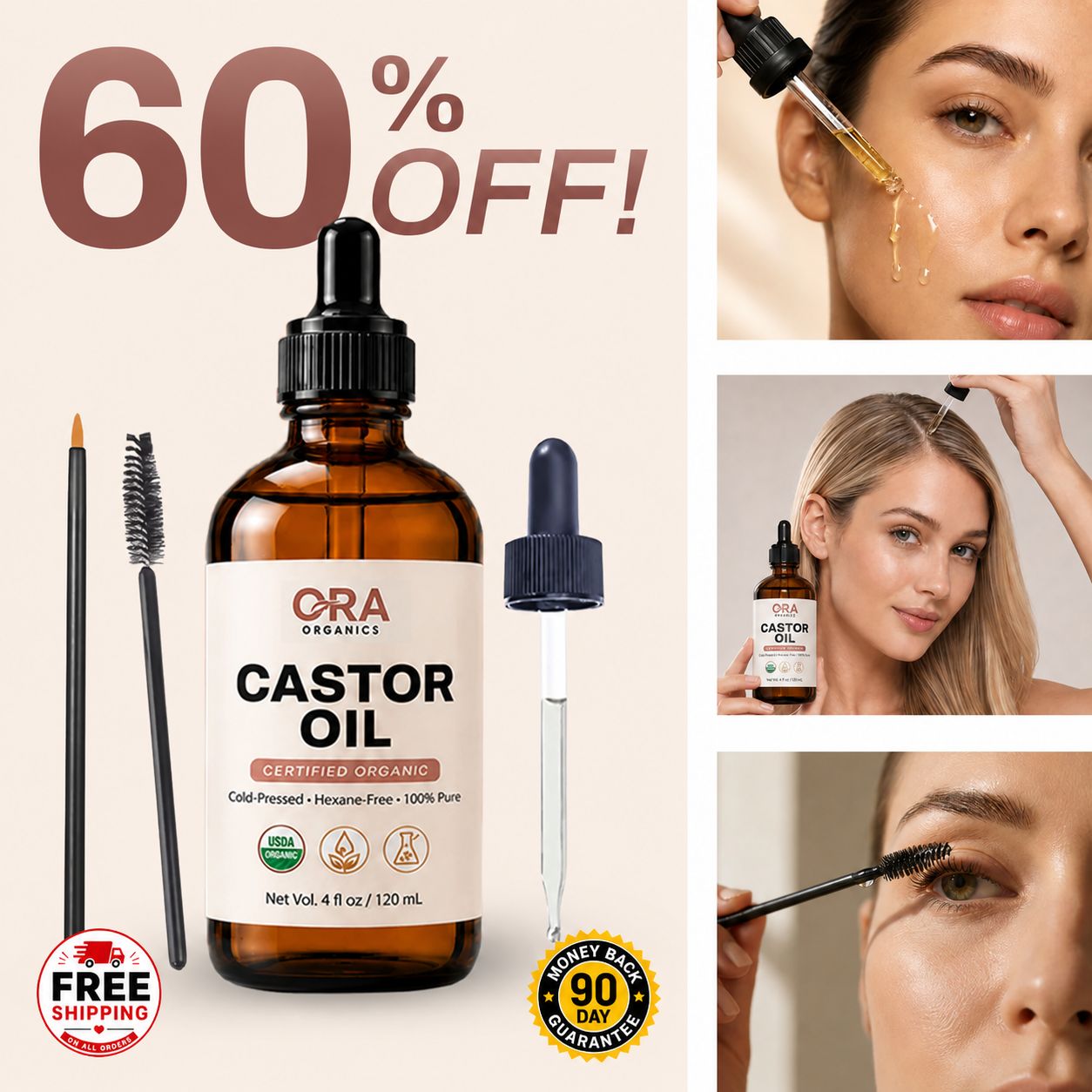 Castor Oil for Hair, Face, Skin, Brows & Lashes